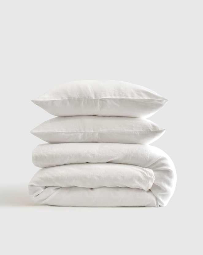 White<br>European Linen Duvet Cover Set