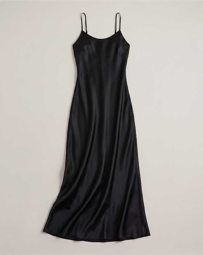 Black<br>100% Washable Silk Maxi Slip Dress