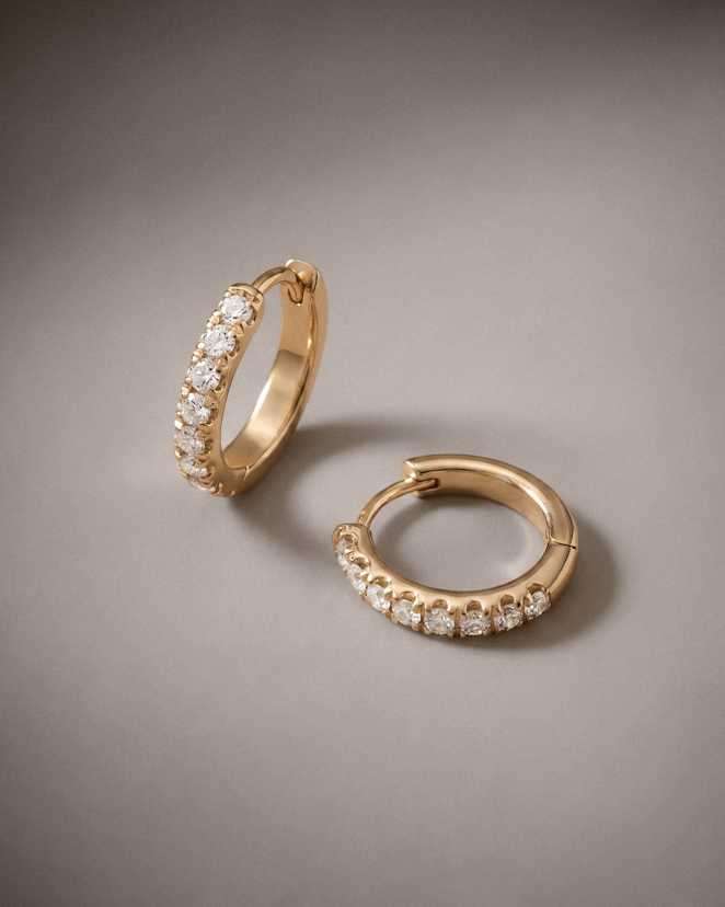 Yellow Gold<br>14K Gold Pave Diamond Second Piercing Tiny Huggie - Pair