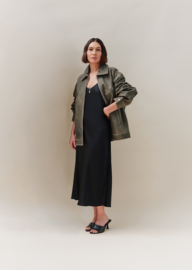 Black<br>100% Washable Silk Slip Dress