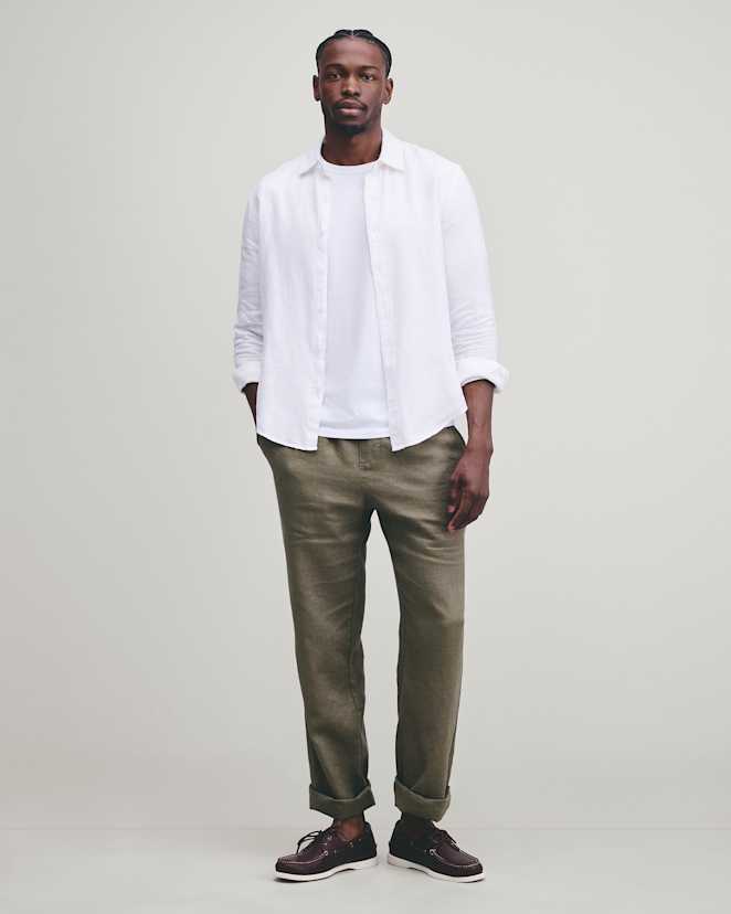 White<br>100% European Linen Relaxed Long Sleeve Shirt