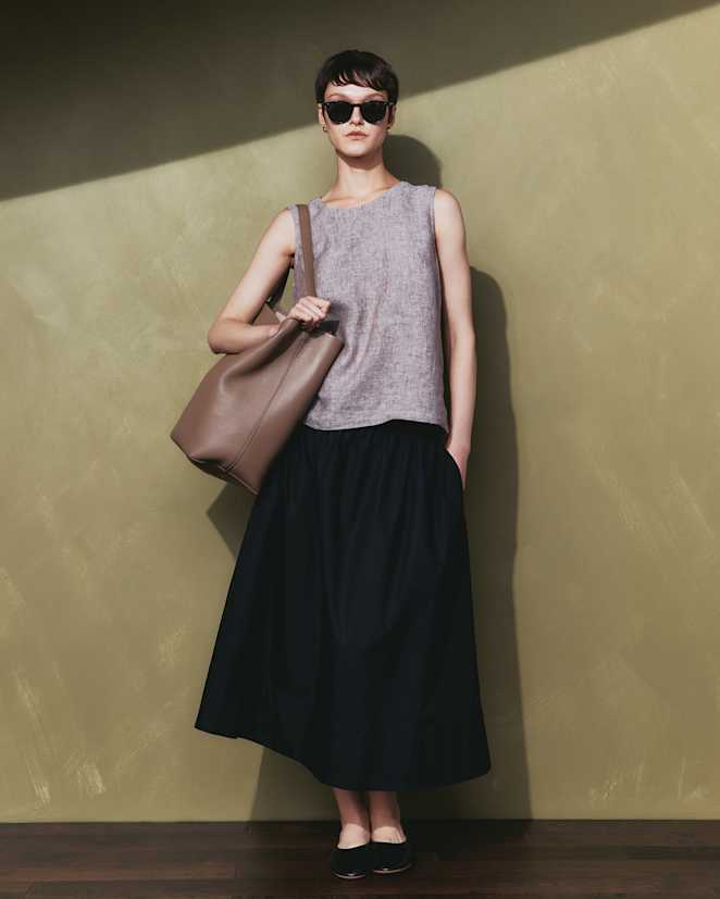 Black<br>100% Organic Cotton Poplin A-line Maxi Skirt