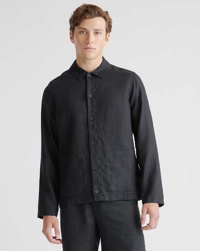 Black<br>100% European Linen Chore Jacket