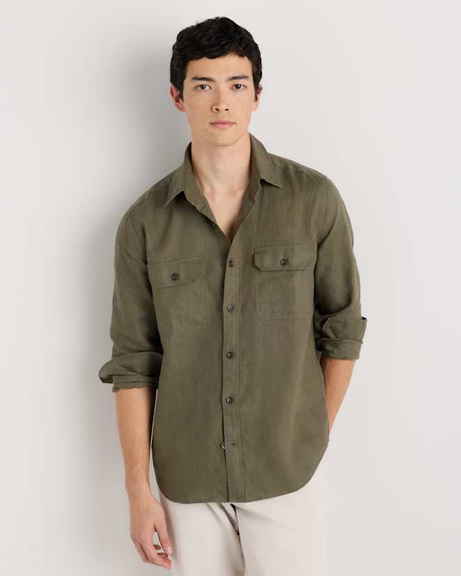 Bayberry Olive<br>100% European Linen Utility Shirt