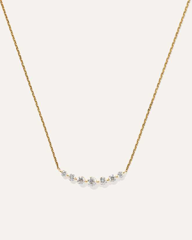 Yellow Gold<br>14K Gold Lab Grown Diamond Graduated Bar Necklace