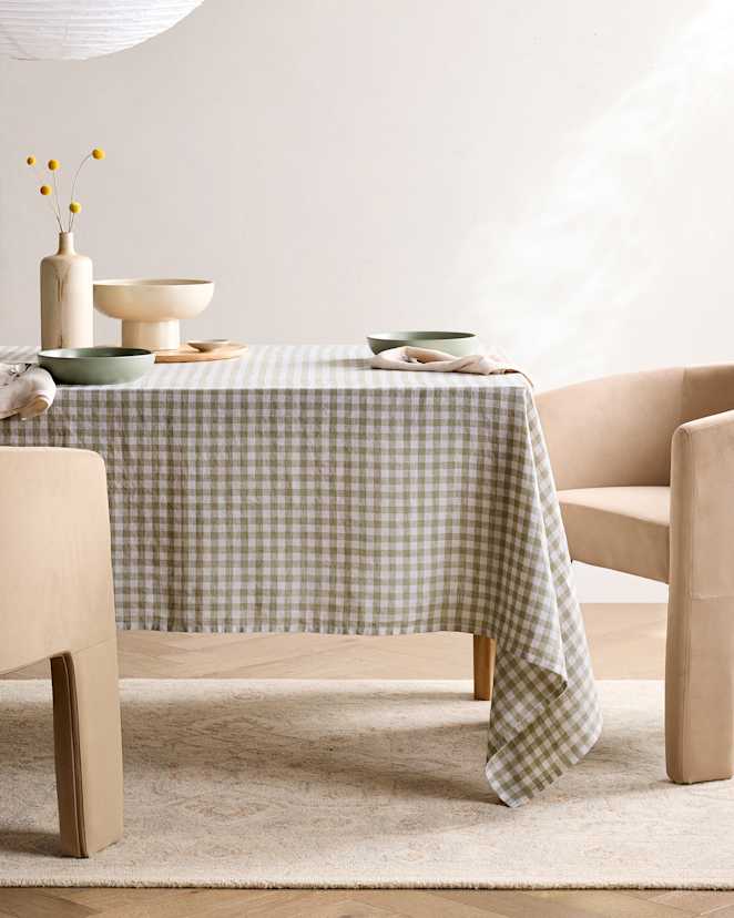Willowleaf Gingham<br>European Linen Tablecloth