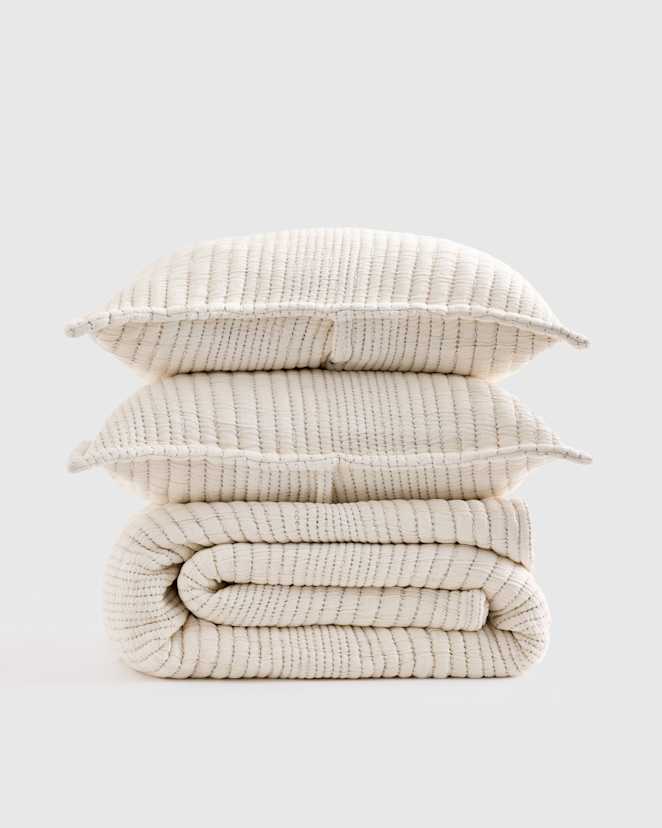 Undyed<br>Organic Cotton Channel Stitch Coverlet Set