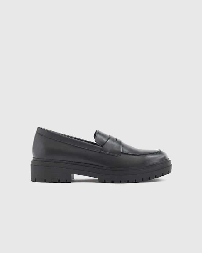 Black<br>Italian Leather Lug Sole Loafer