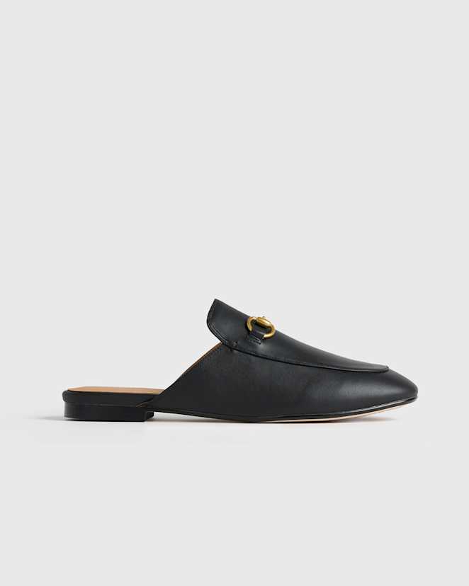 Black<br>Italian Leather Horsebit Loafer Mule