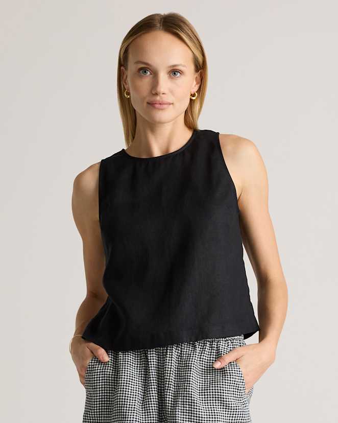 Black<br>100% European Linen Cropped Tank
