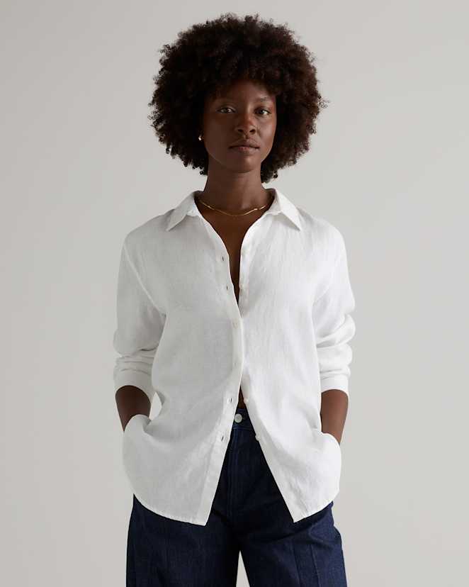 White<br>100% European Linen Long Sleeve Shirt