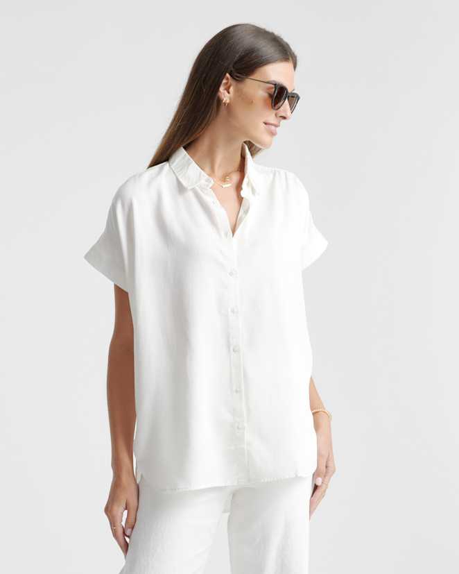 White<br>Vintage Wash Tencel Camp Shirt