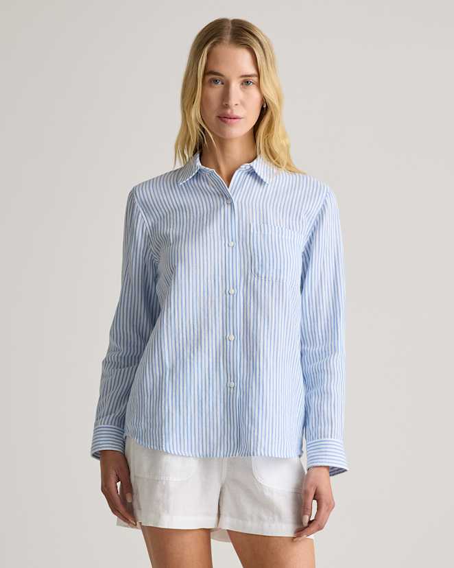 Bayside Stripe Blue/White<br>100% Organic Cotton Gauze Long Sleeve Shirt