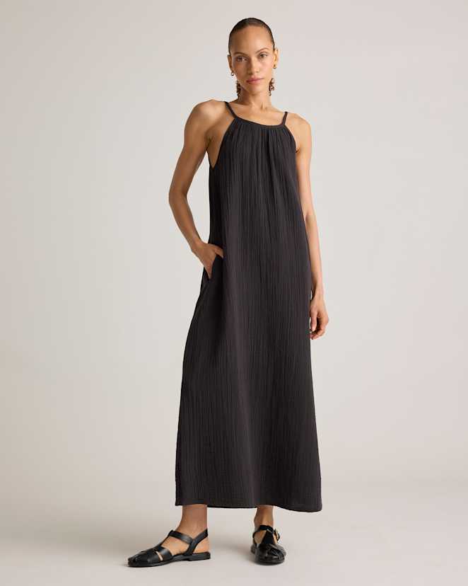 Black<br>100% Organic Cotton Gauze Sleeveless Maxi Dress