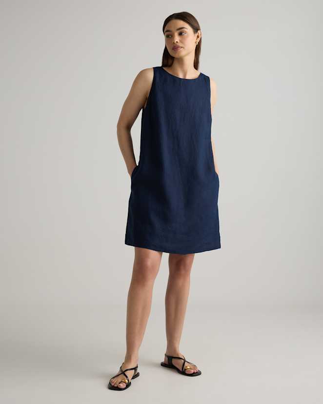 Deep Navy<br>100% European Linen Tank Mini Dress