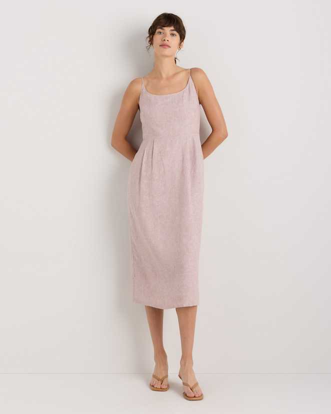 Vintage Pink Chambray<br>100% European Linen Scoop Neck Midi Dress