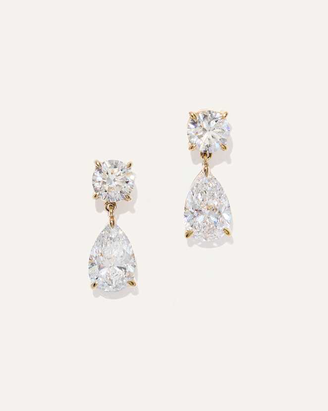Yellow Gold<br>14K Gold Lab Grown Diamond Round & Pear Drop Earrings
