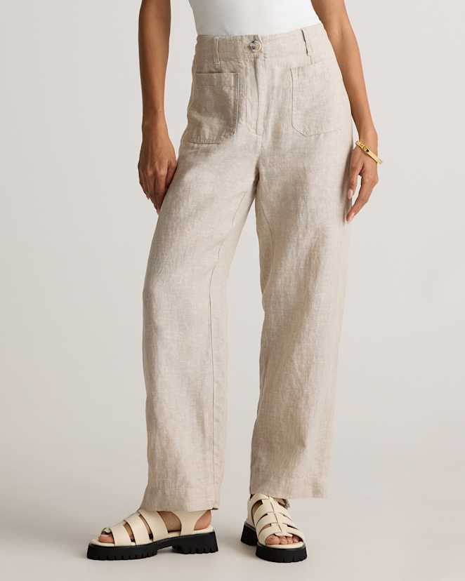Flax<br>100% European Linen Patch Pocket Wide Leg Pants