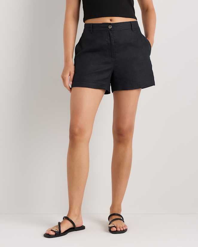 Black<br>100% European Linen Trouser Shorts