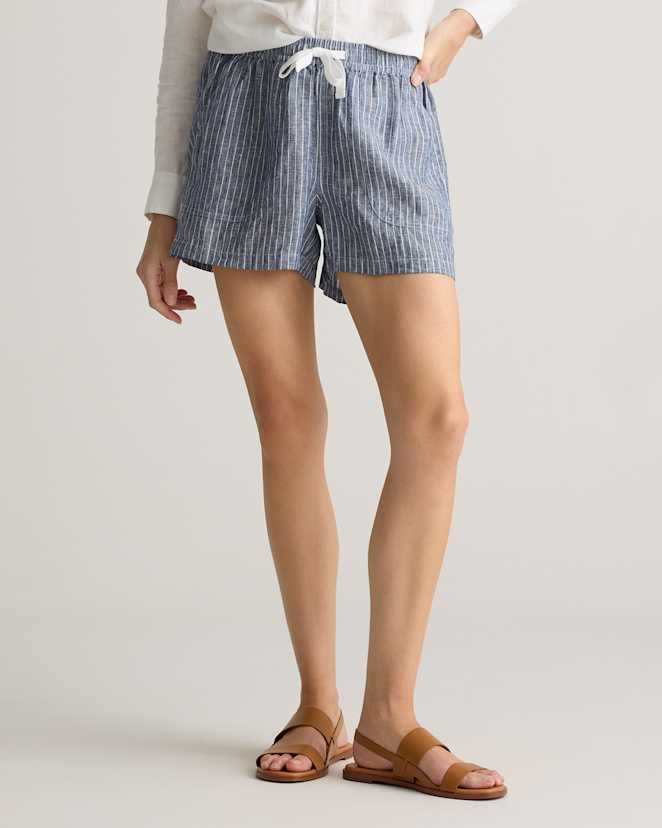 Chambray Stripe<br>100% European Linen Shorts
