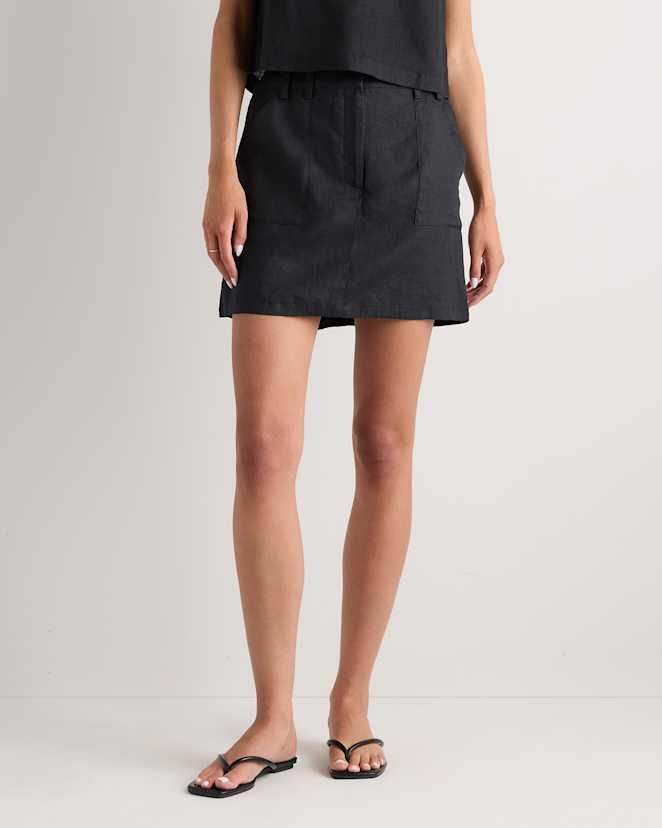 Black<br>100% European Linen Utility Skort