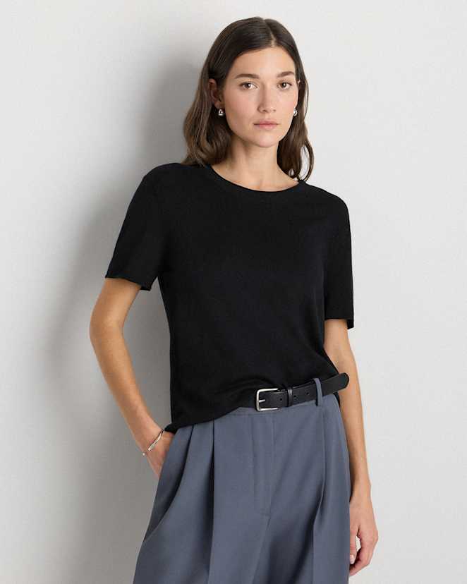 Black<br>Lightweight Cotton Cashmere Relaxed Sweater Tee