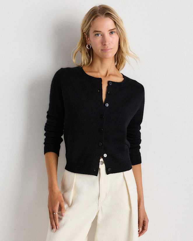 Black<br>Mongolian Cashmere Cropped Crew Cardigan