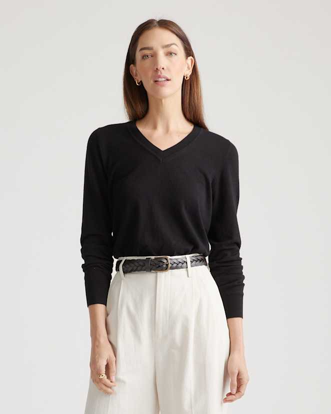 Black<br>Lightweight Cotton Cashmere V-Neck Sweater
